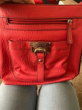 Chaps Red Crossbody Bag with Front Pocket and Gold Hardware